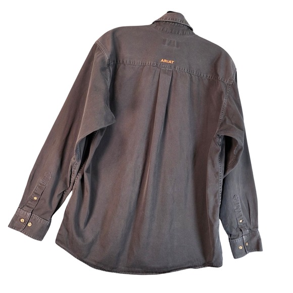 Ariat Button Down Long Sleeve Shirt Mens Size Medium Faded Black Cotton Twill - Picture 8 of 12